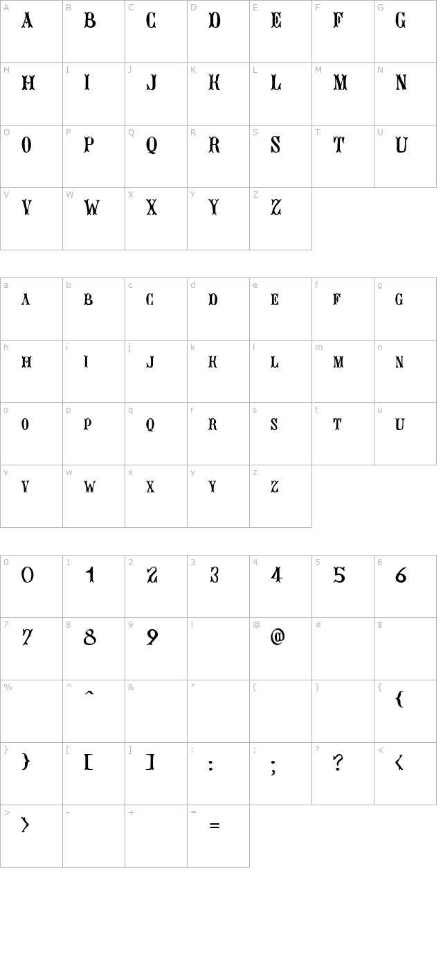 Bujardet Freres (Unregistered) character map