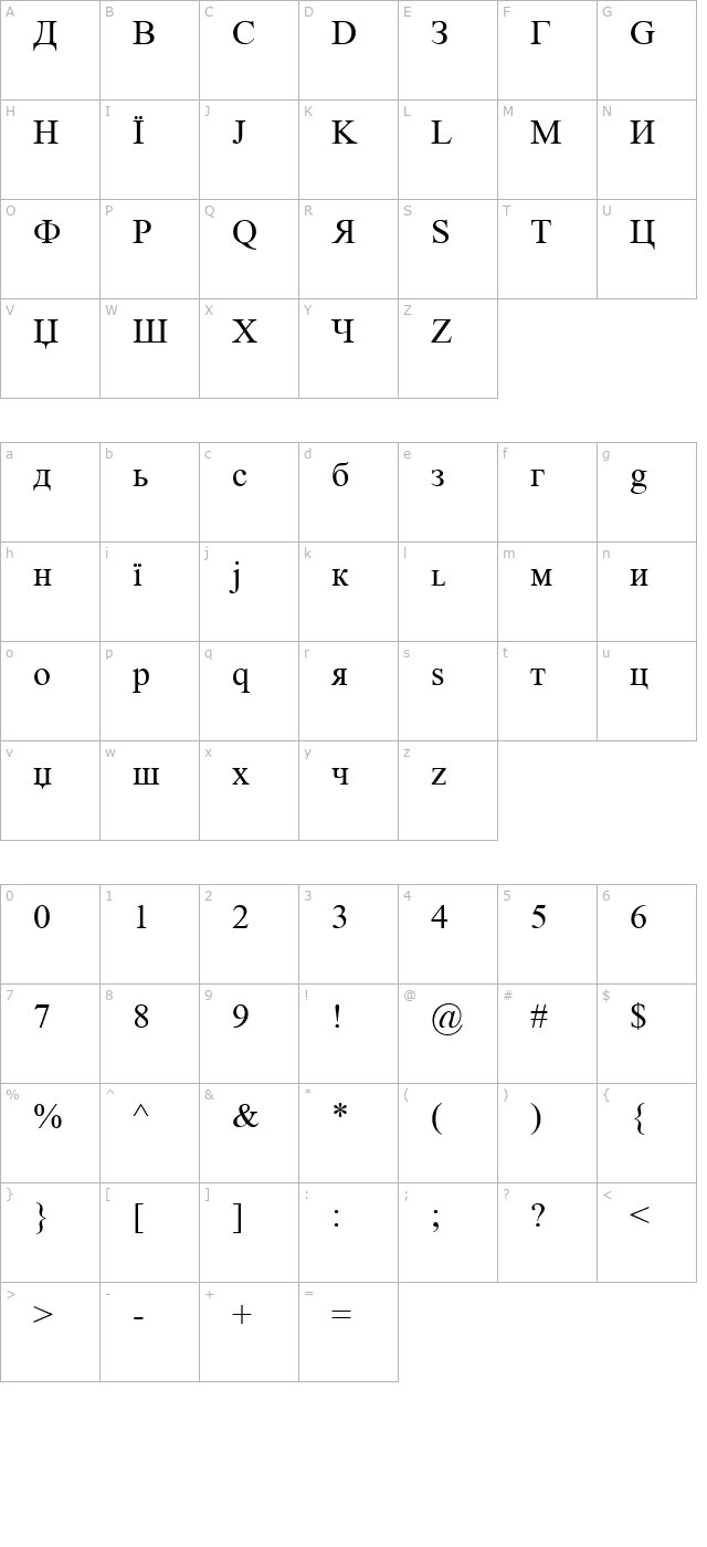 bukwa-normal character map