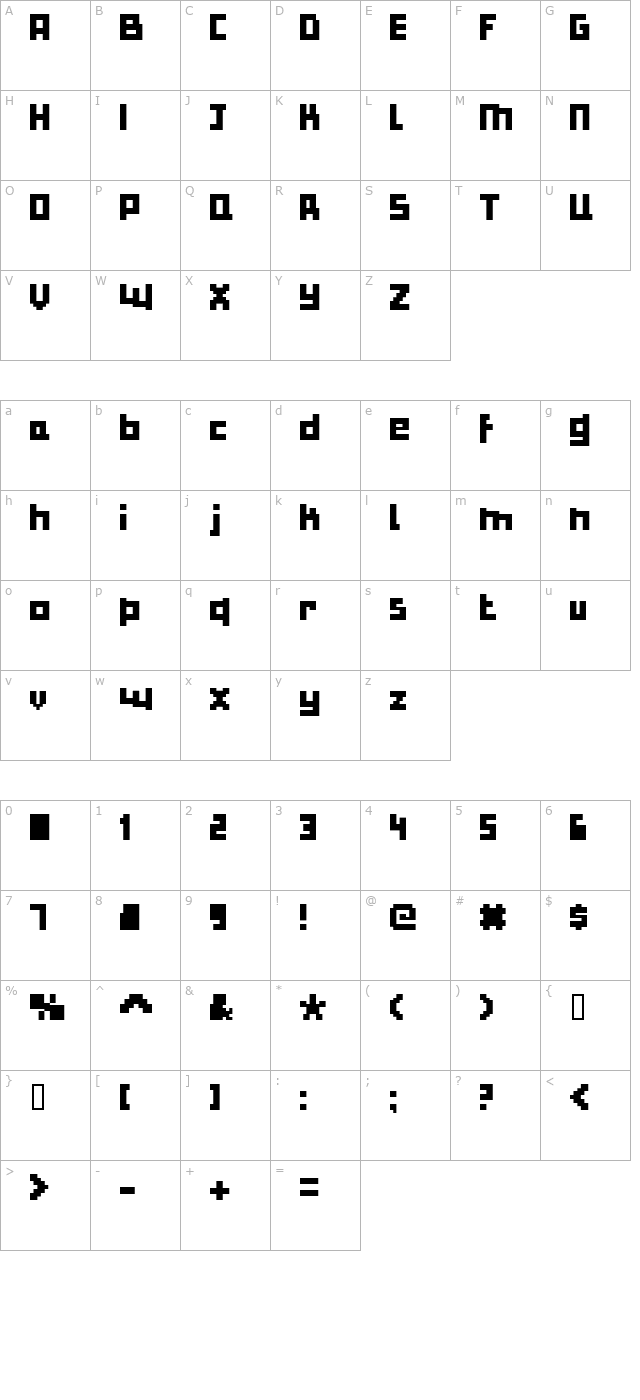 bulky-pixels character map