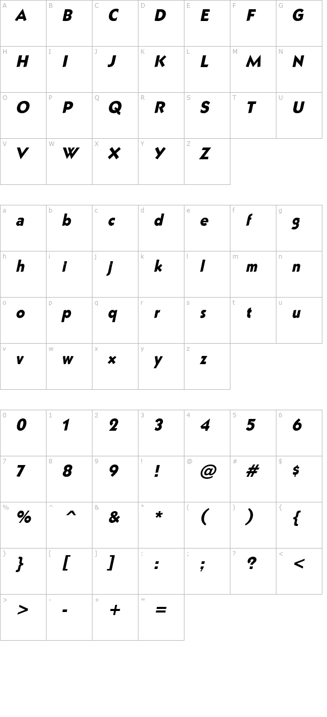 bully-italic character map