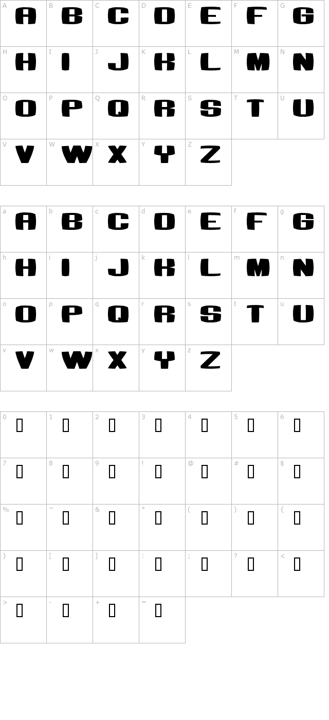 Bumbastika character map