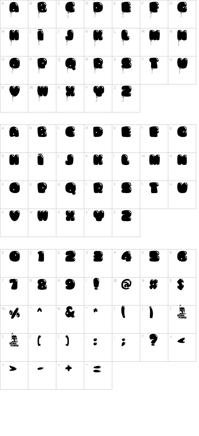 Bumbazoid character map