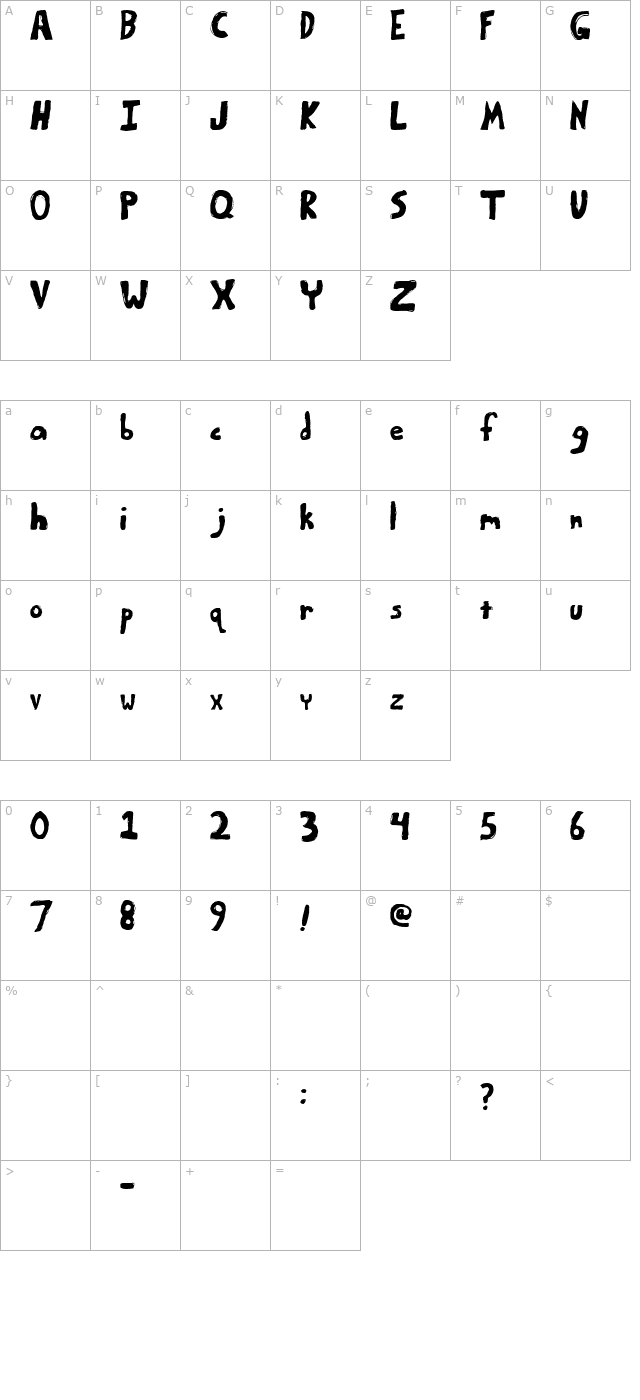 Bumpy Road Regular character map