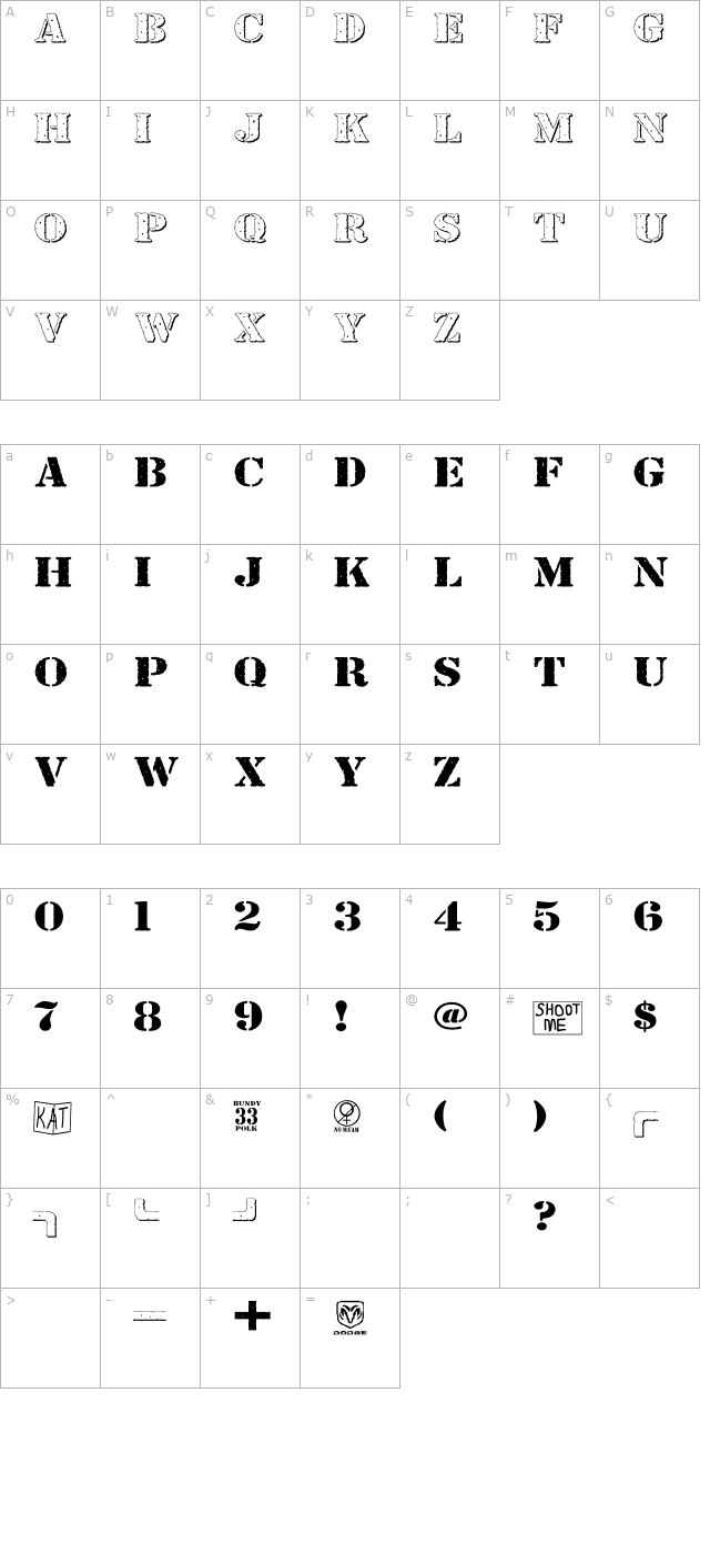 bundy-yellow-hollowshadowed character map