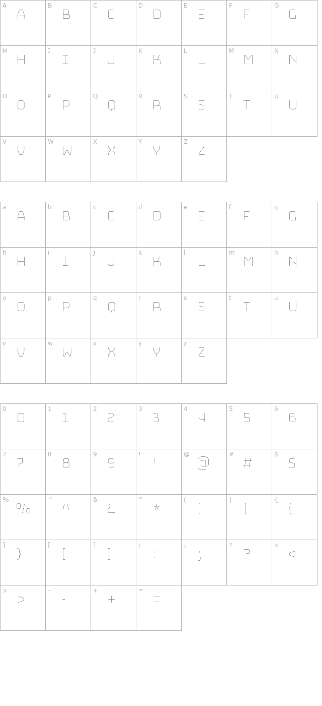 Bungee Hairline character map