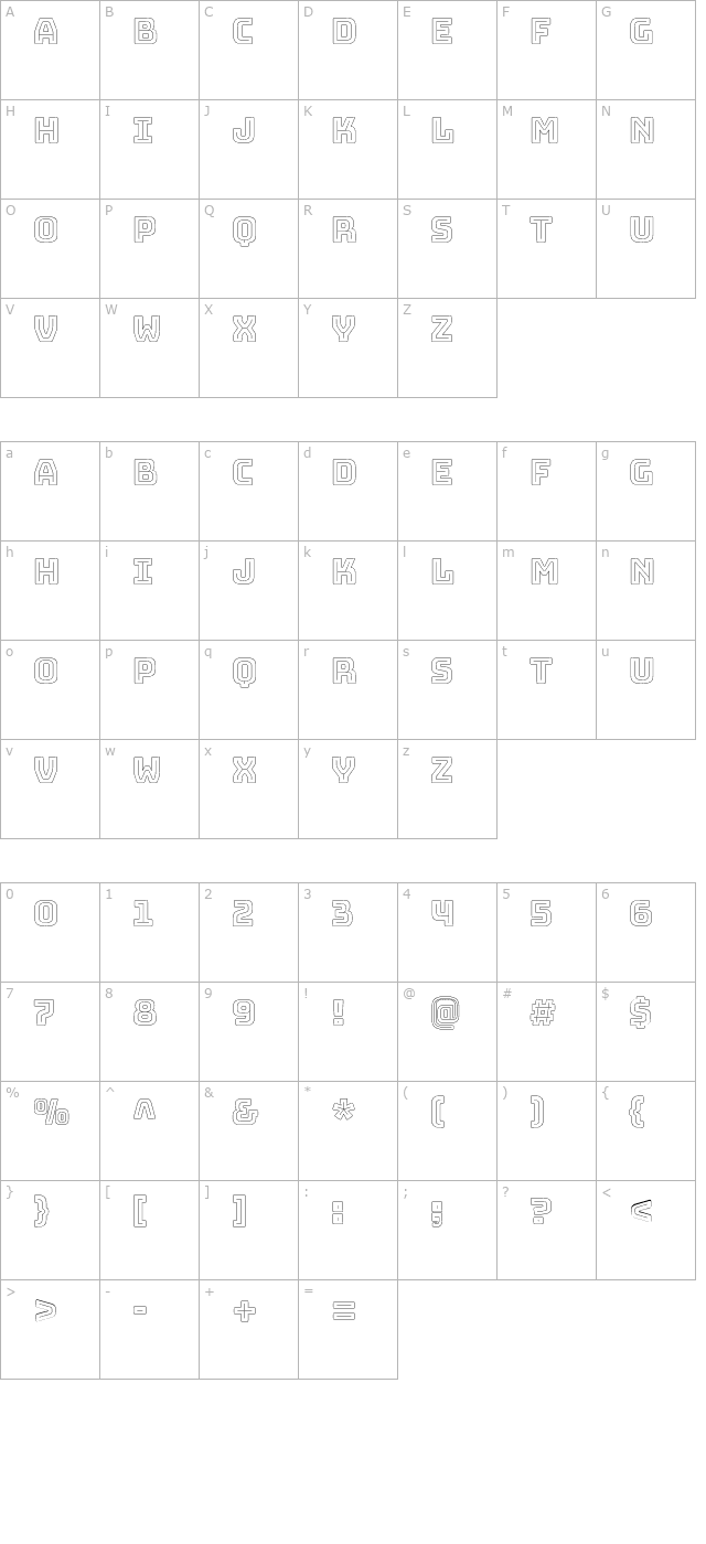 Bungee Outline character map