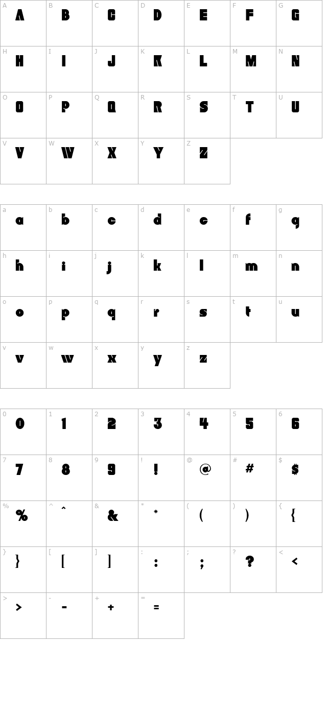 Bunker Regular character map