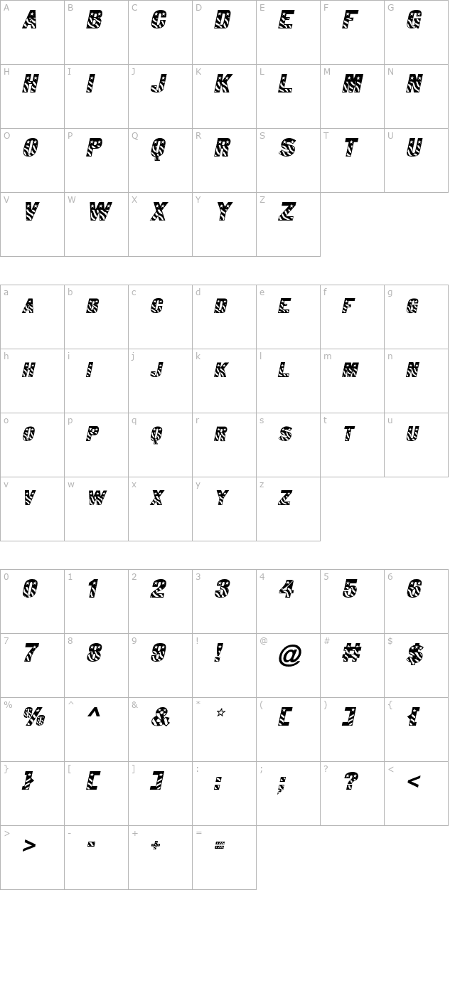 Bunting 1 Italic character map