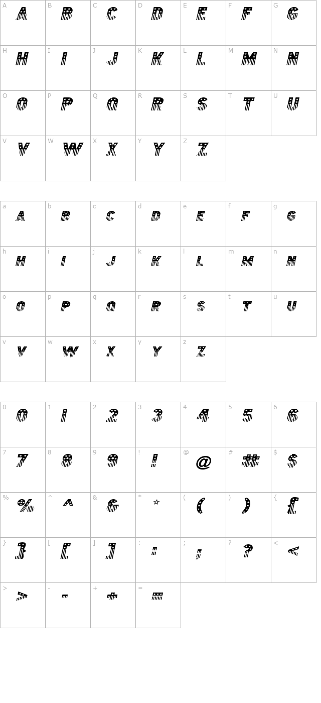 Bunting 2-Extended Italic character map