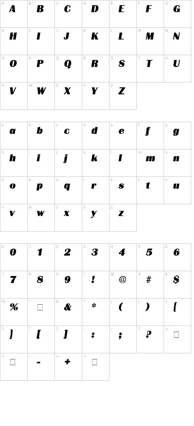 burin-display-ssi-italic character map