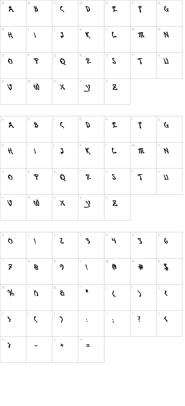 bushido-bold-leftalic character map