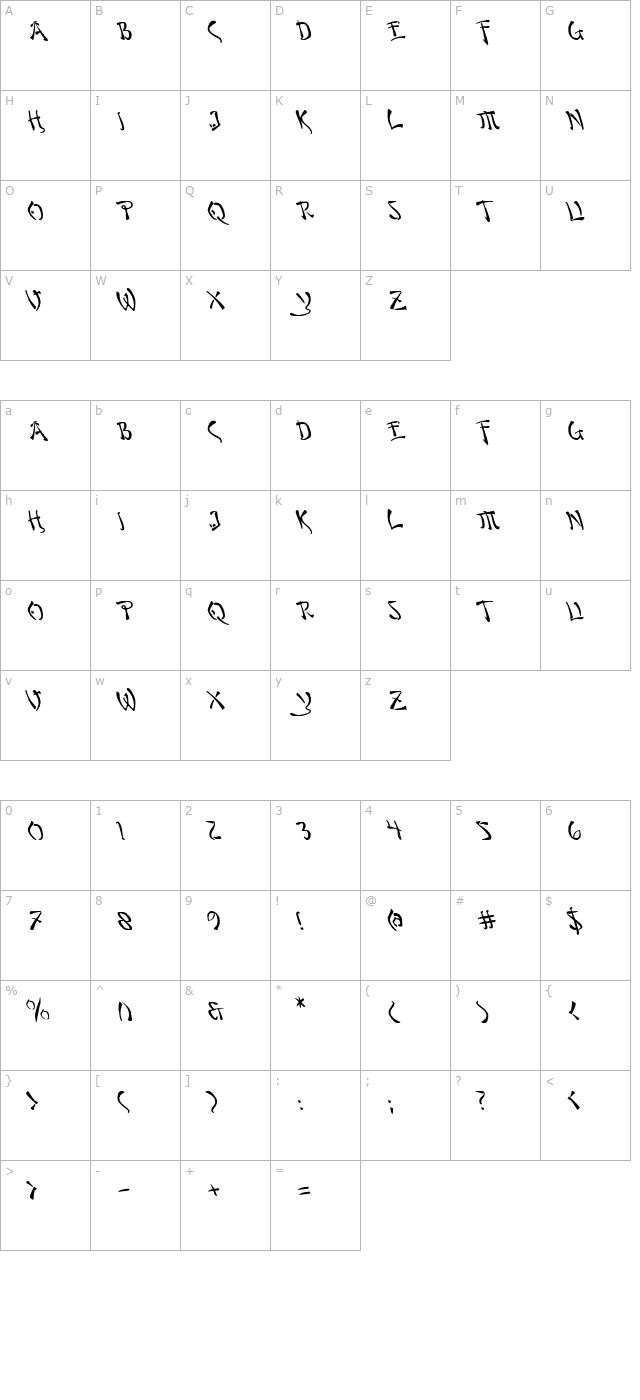 Bushido Leftalic character map