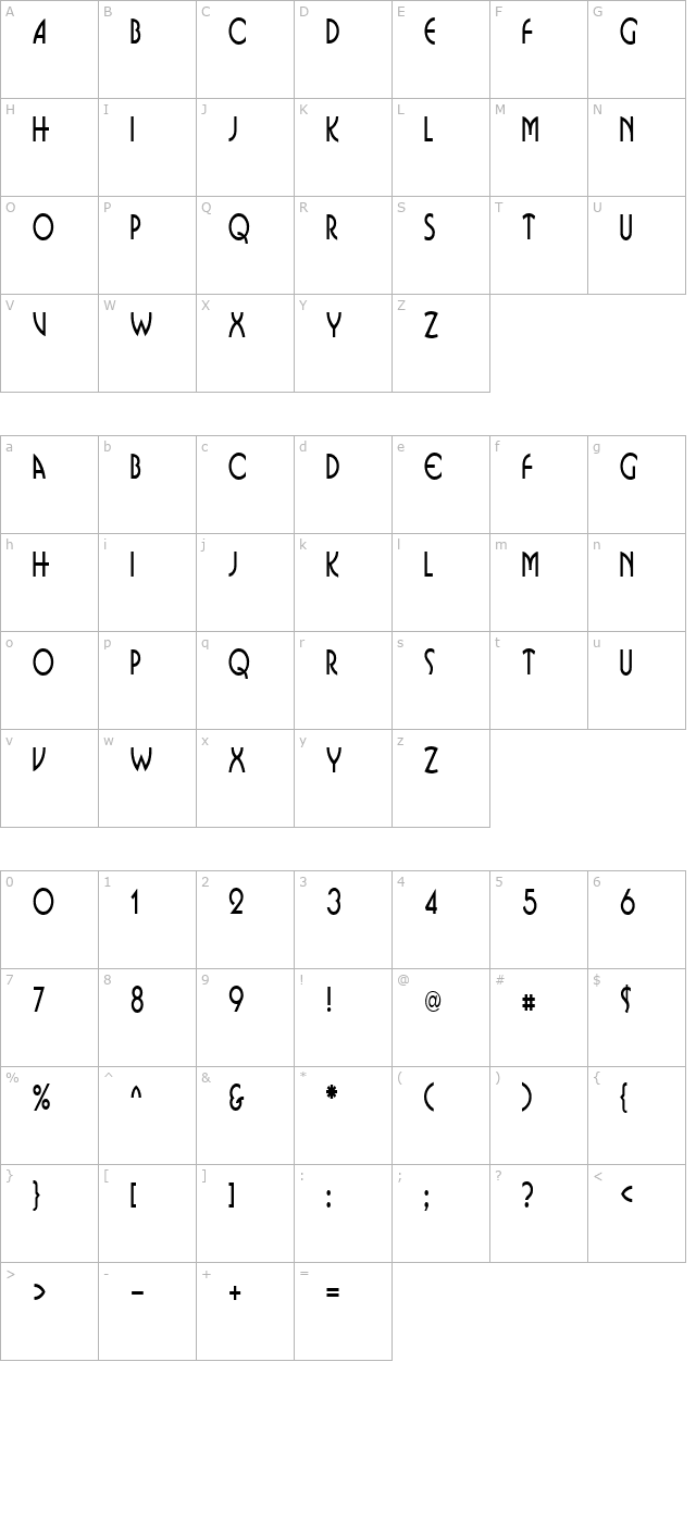 BusinkoSqueezed Regular character map