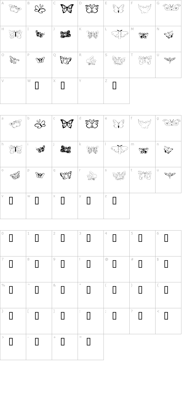 Butterfly Heaven character map