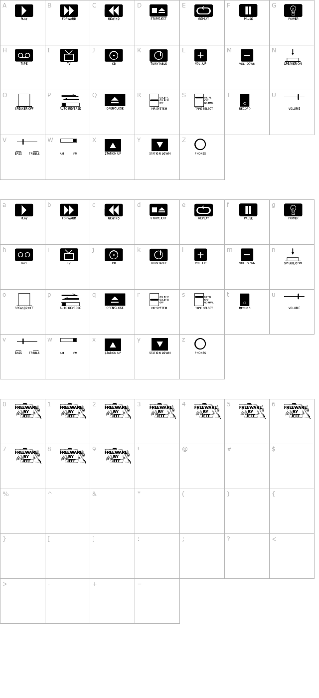 Buttons and Switches JL character map