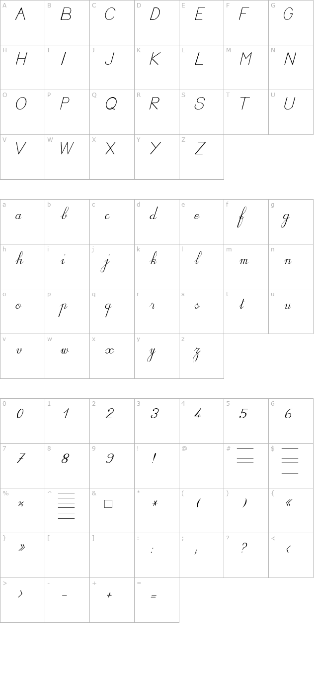 bv-cursive-ital-italic character map