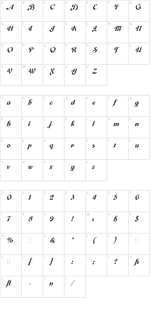 cabarga-cursiva-let-plain character map