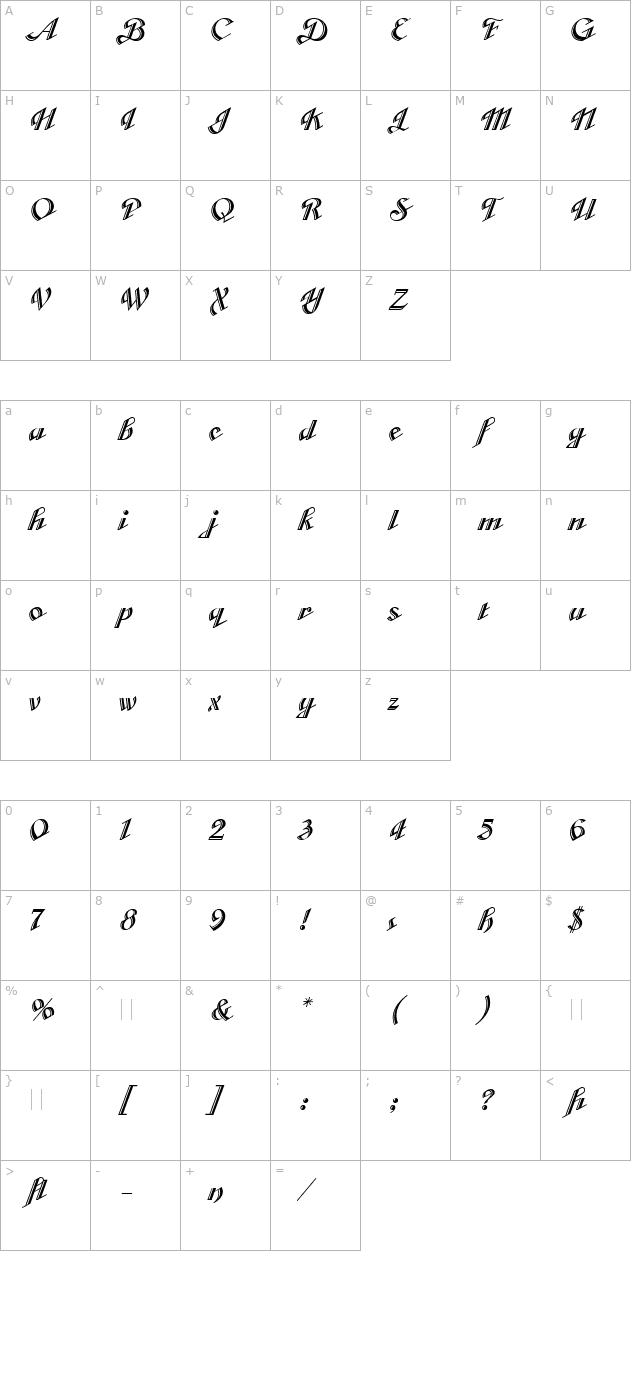 cabarga-cursiva-let-plain10 character map