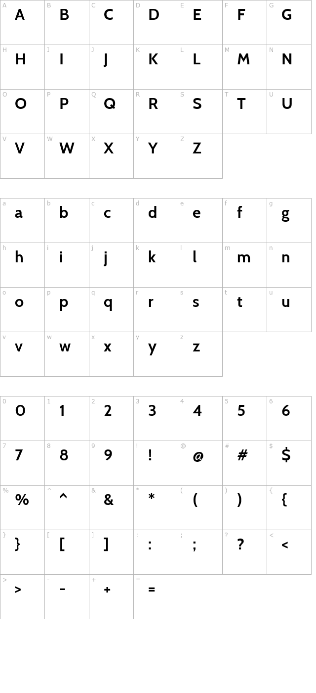 cabin-bold character map