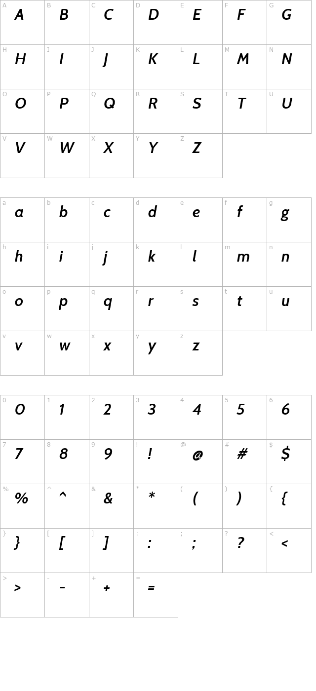 cabin-semibold-italic character map