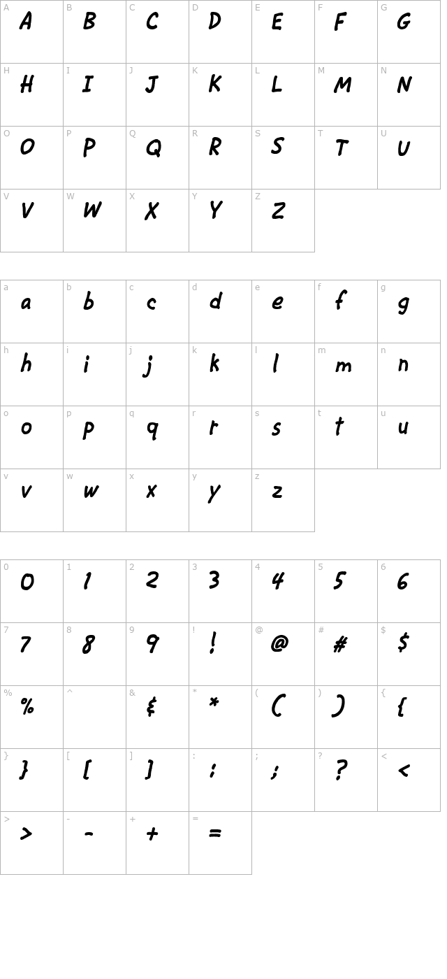 CAC Krazy Legs Bold character map