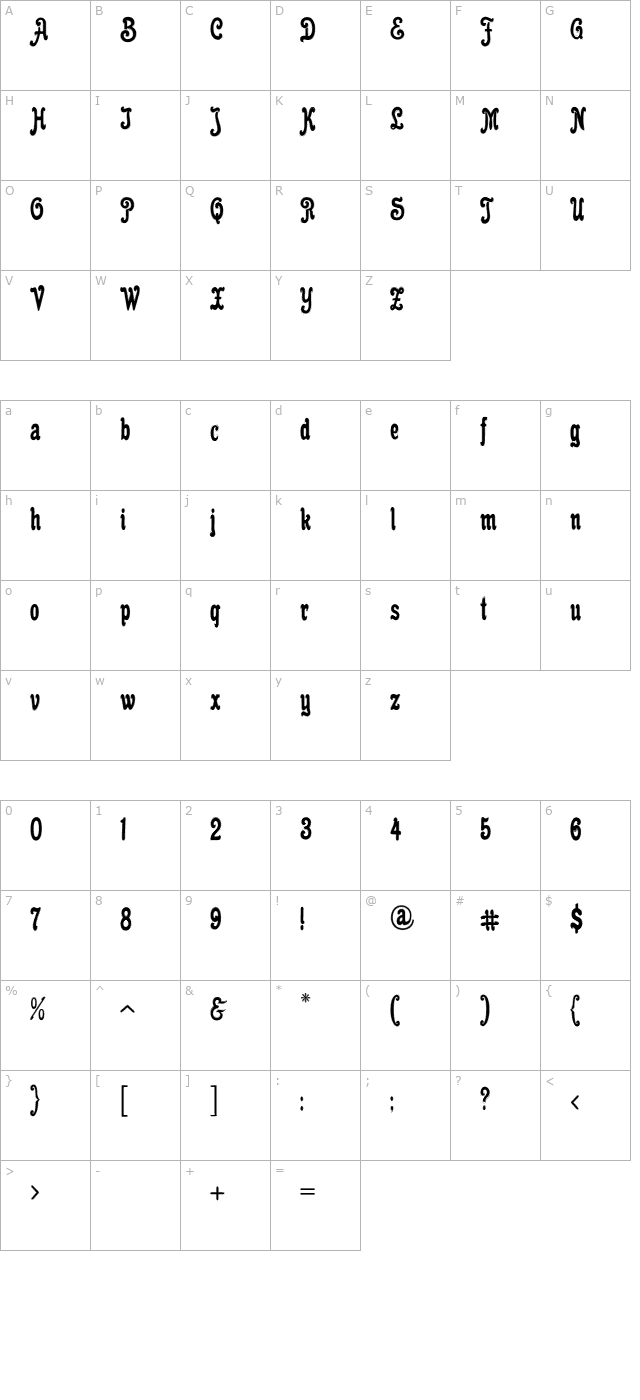 Cacao Plain Inline PDF character map