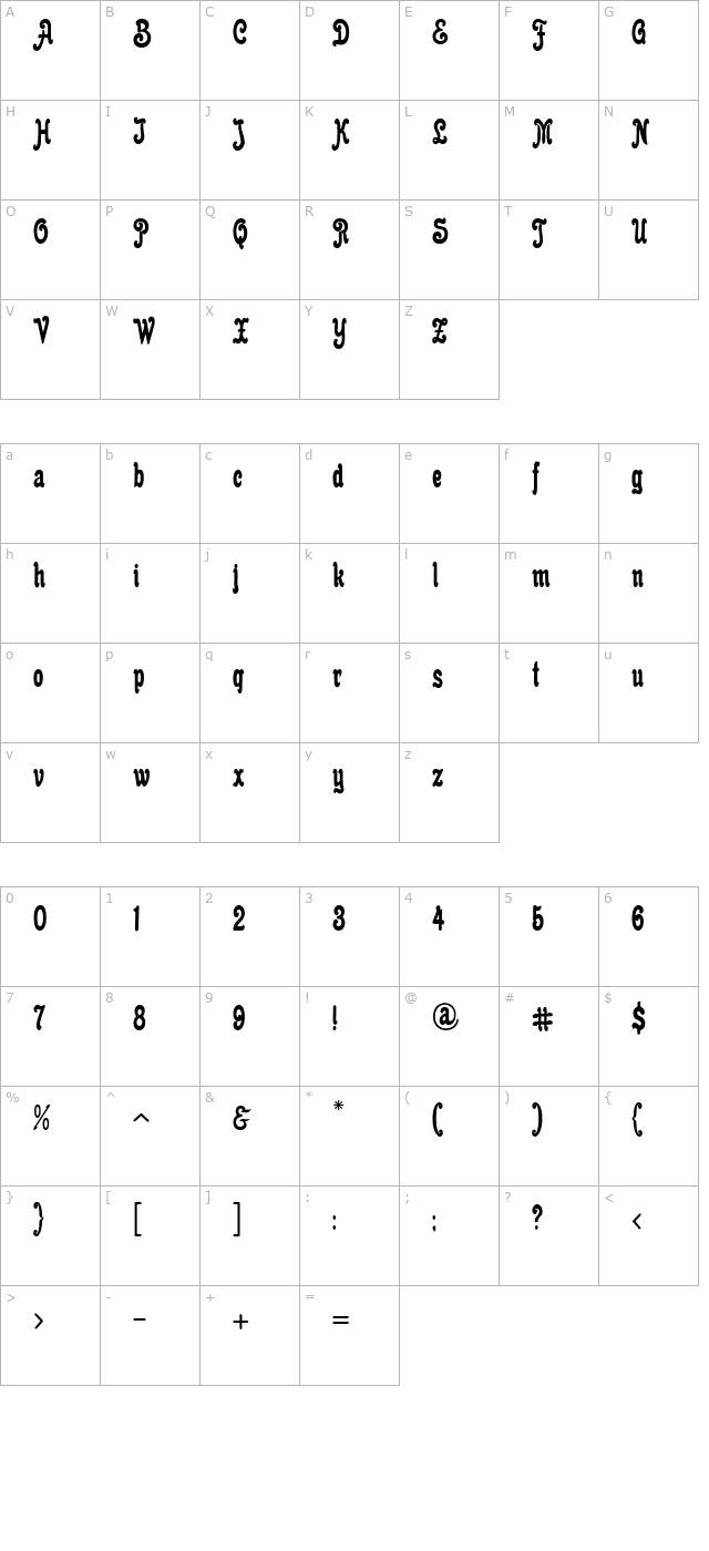 Cacao Plain PDF character map