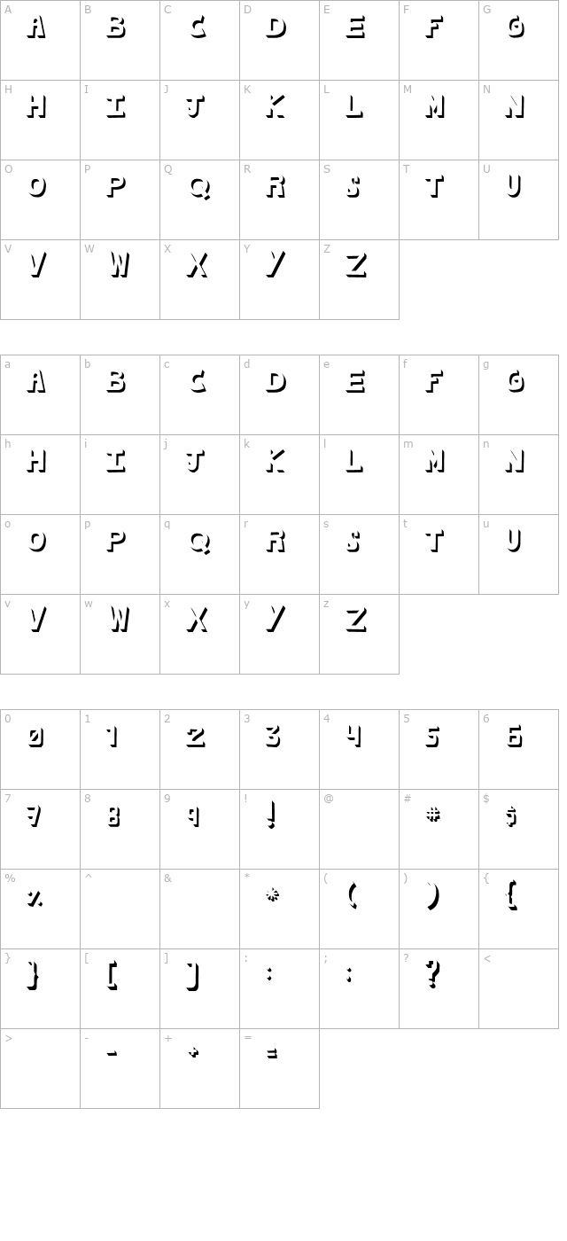 cachetona-llena character map