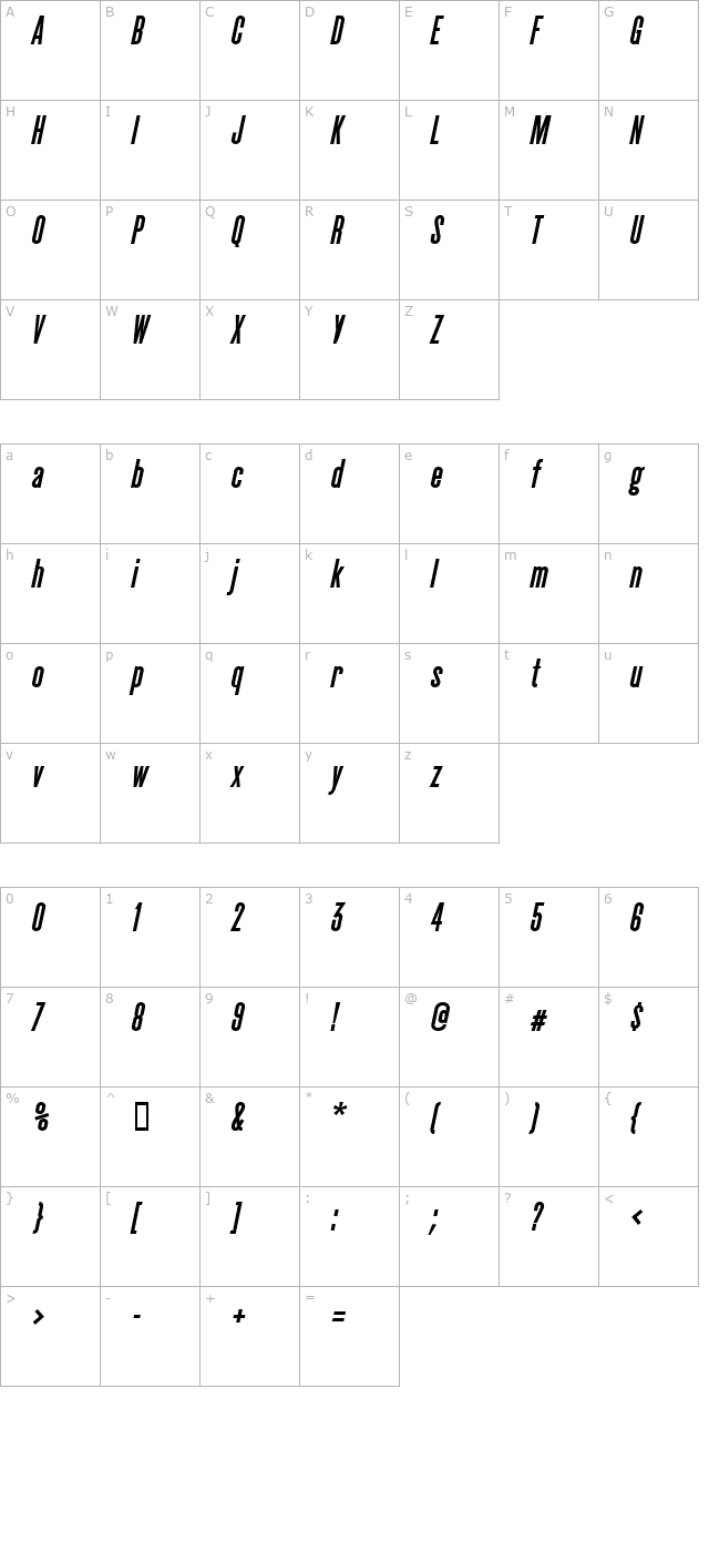 cactus-bolditalic character map