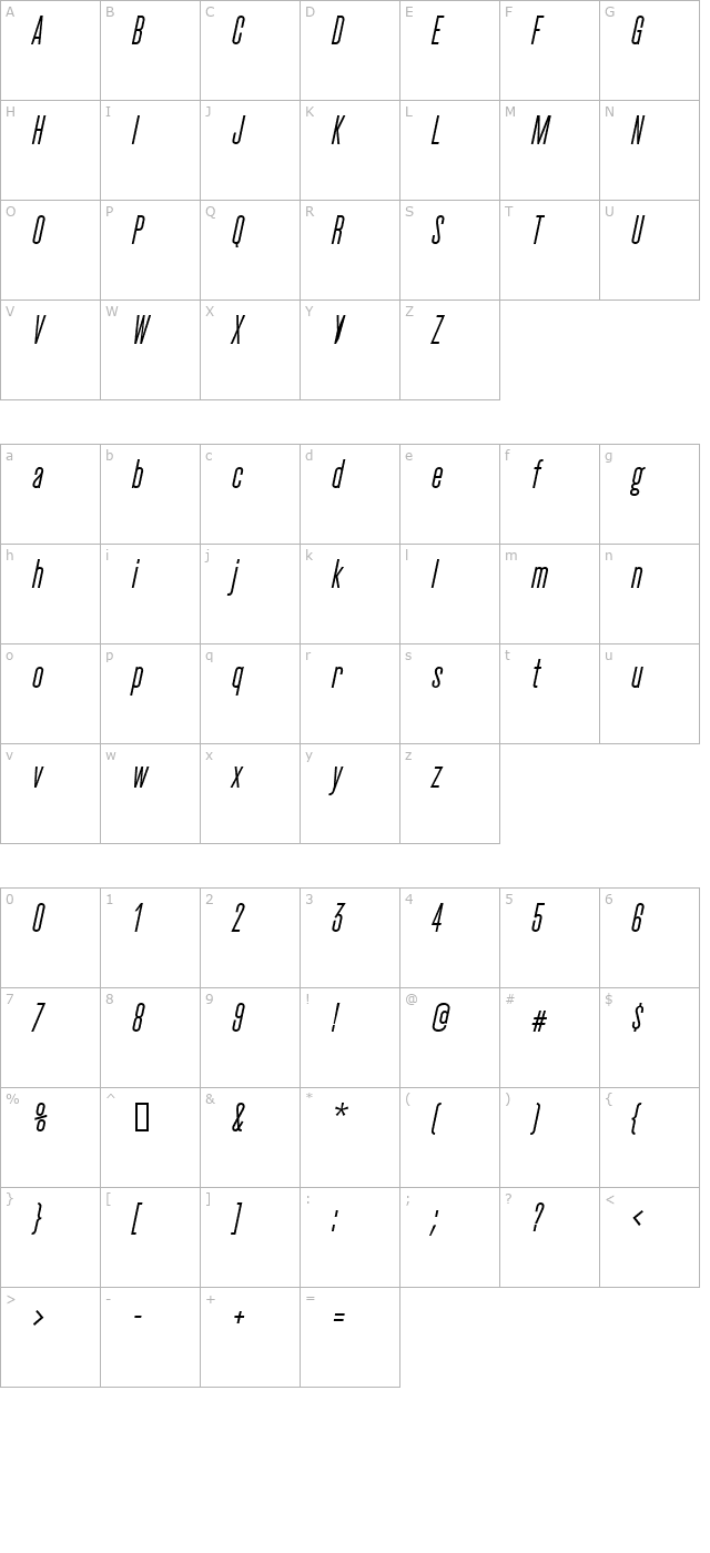 CactusMedium Italic character map