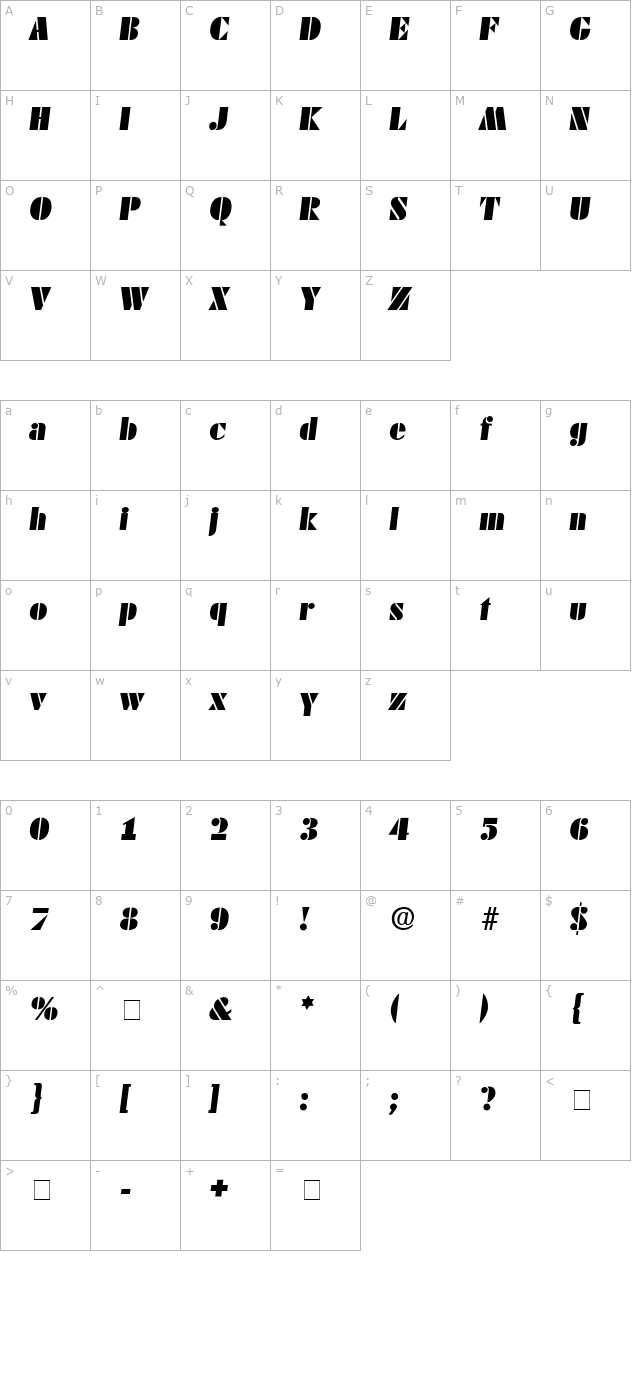 Cado Display SSi Italic character map