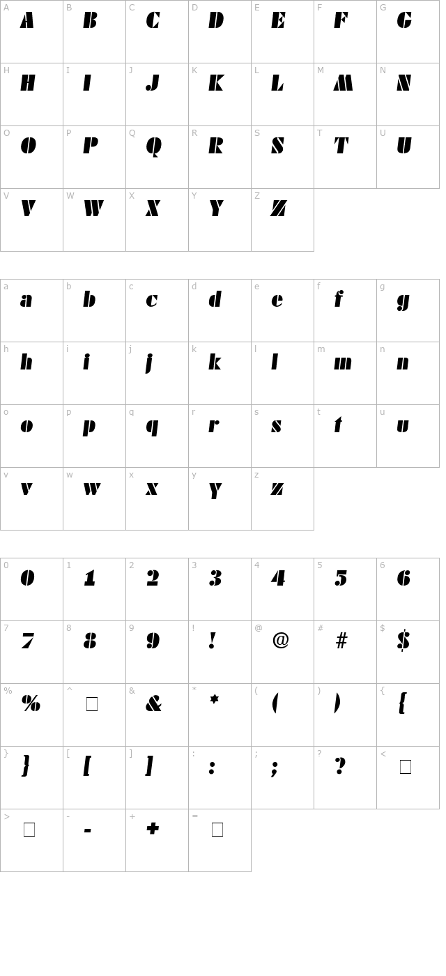 cado-display-ssi-italic character map