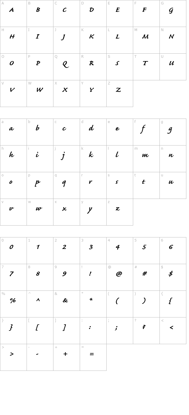 caflisch-script-bold character map