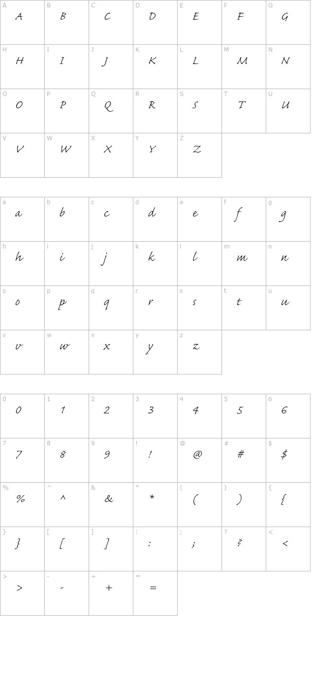 CaflischScriptPro-Light character map