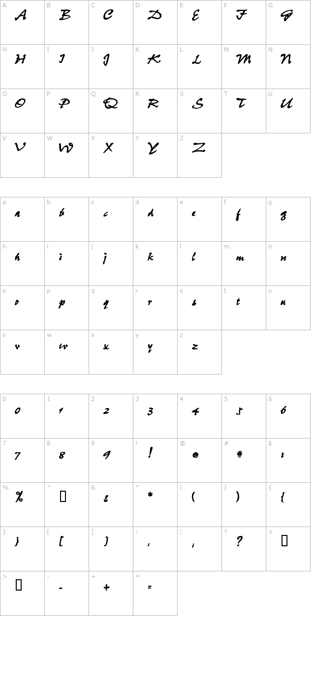 caimanscriptssk-bold character map