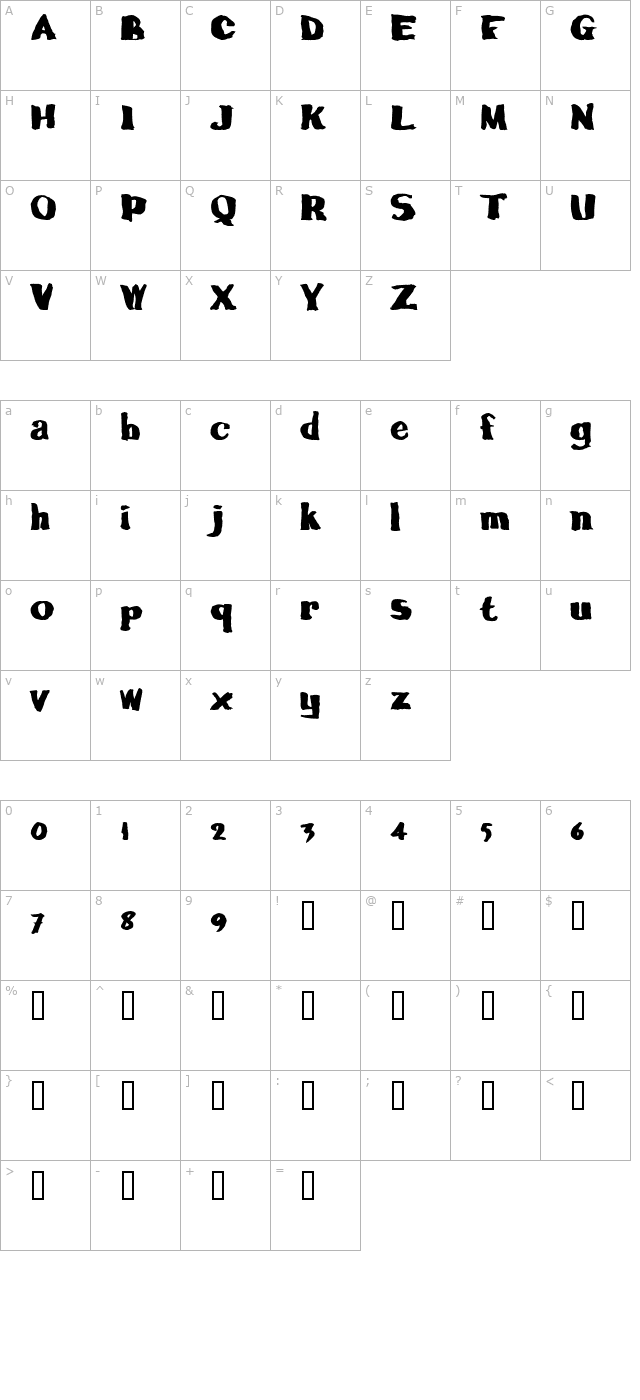 calamityjoe-otf character map