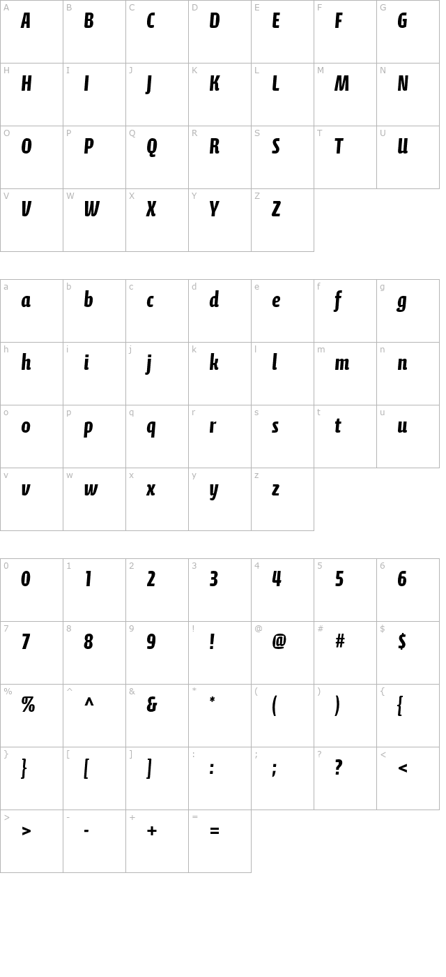 CalcitePro-Bold character map