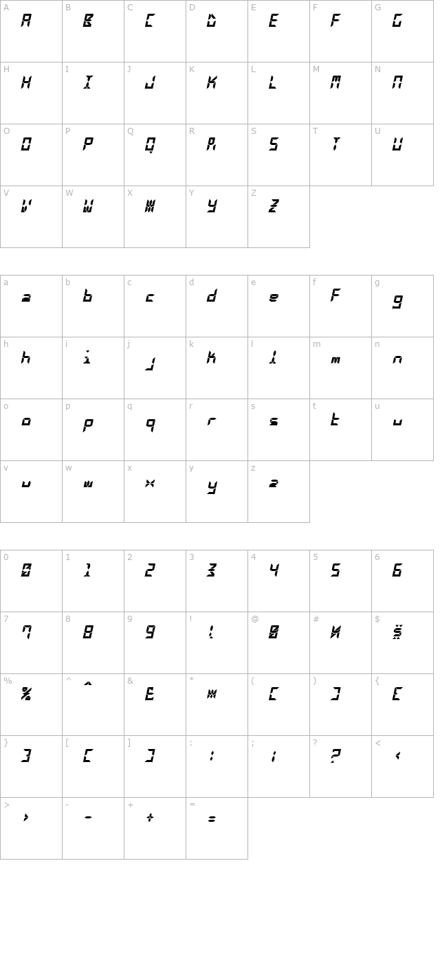 CalculusLCDOblique character map