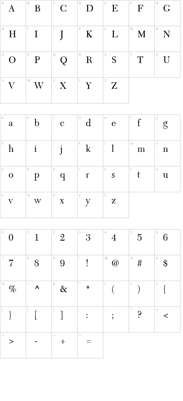 CalendarNova-Regular character map