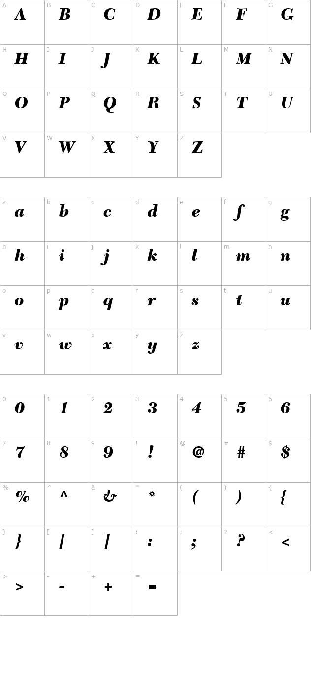 CalendarNovaBlack-RegularItalic character map