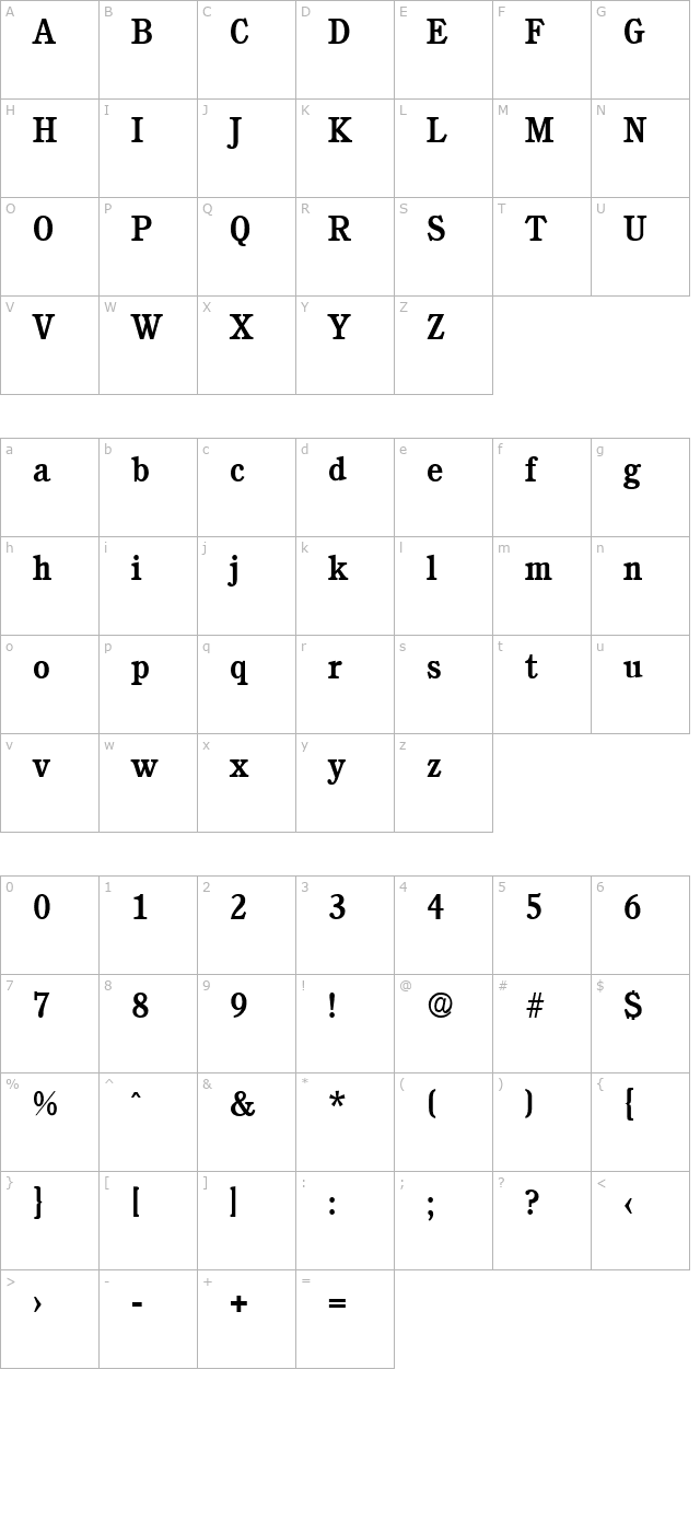 Calgary-Medium character map