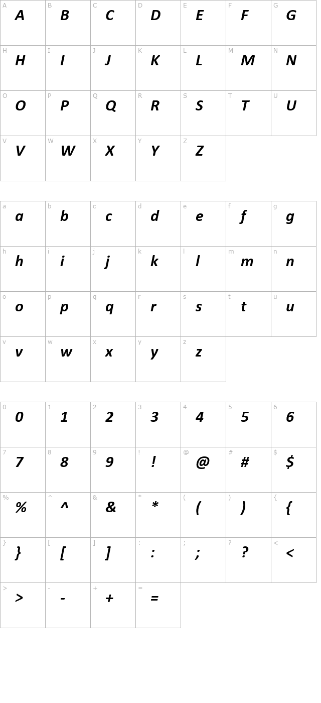 calibri-bold-italic character map