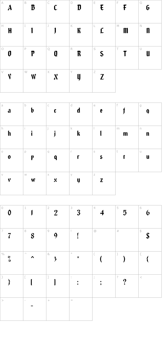 caligra-mn character map