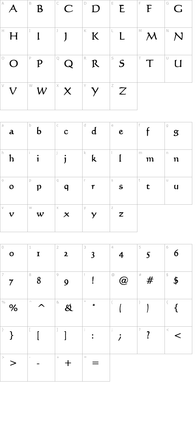 Calli 109 Bold character map