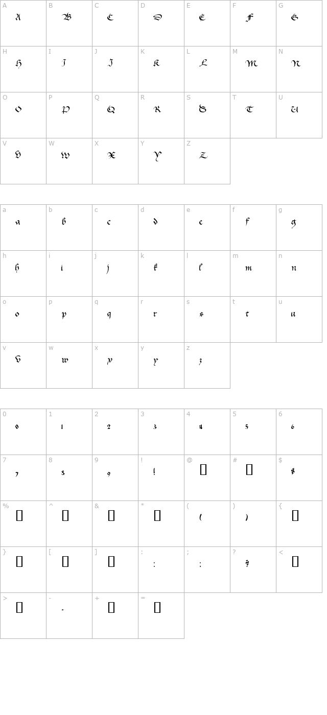 CallifontsD40PostScript character map