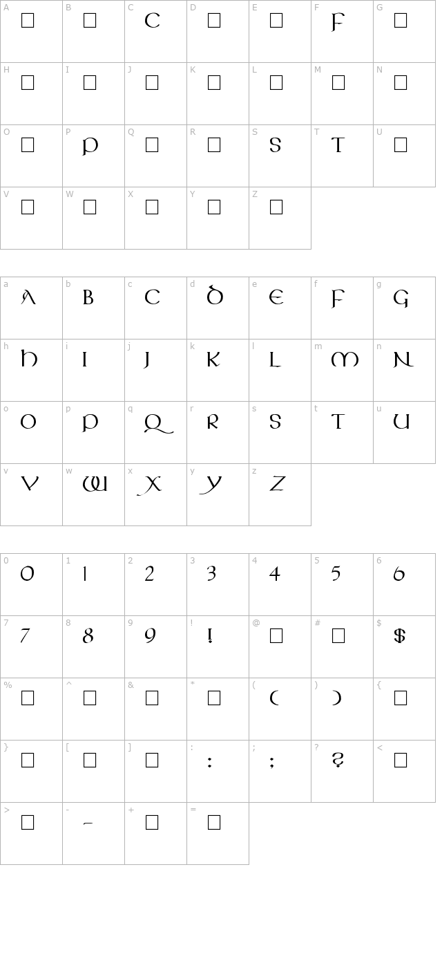 callifontsf59truetype-regular character map