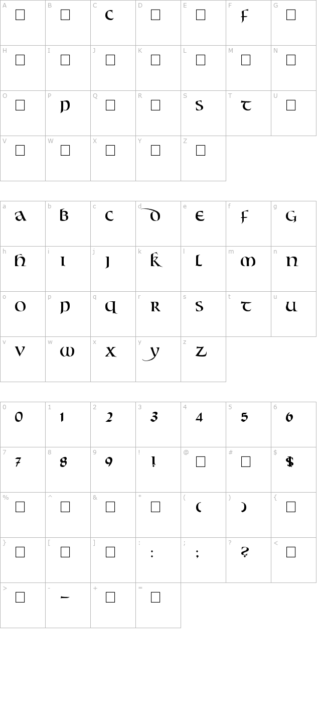 callifontsf60truetype-regular character map