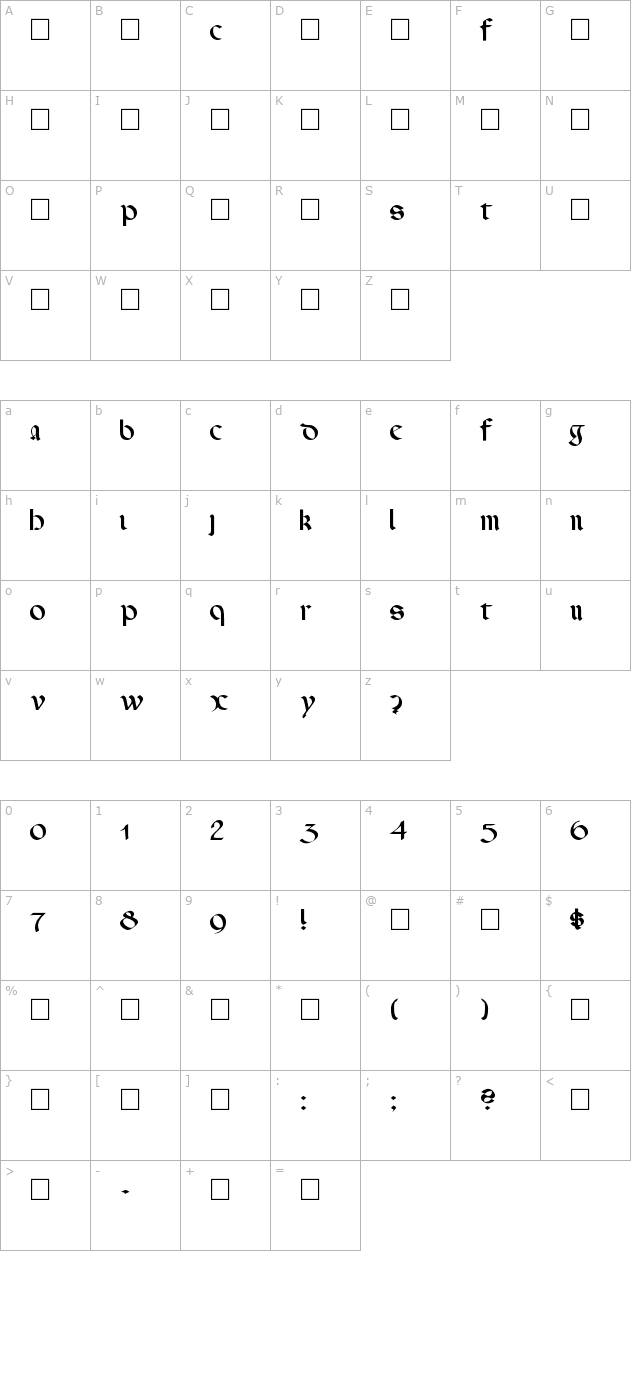 callifontsf64truetype-regular character map