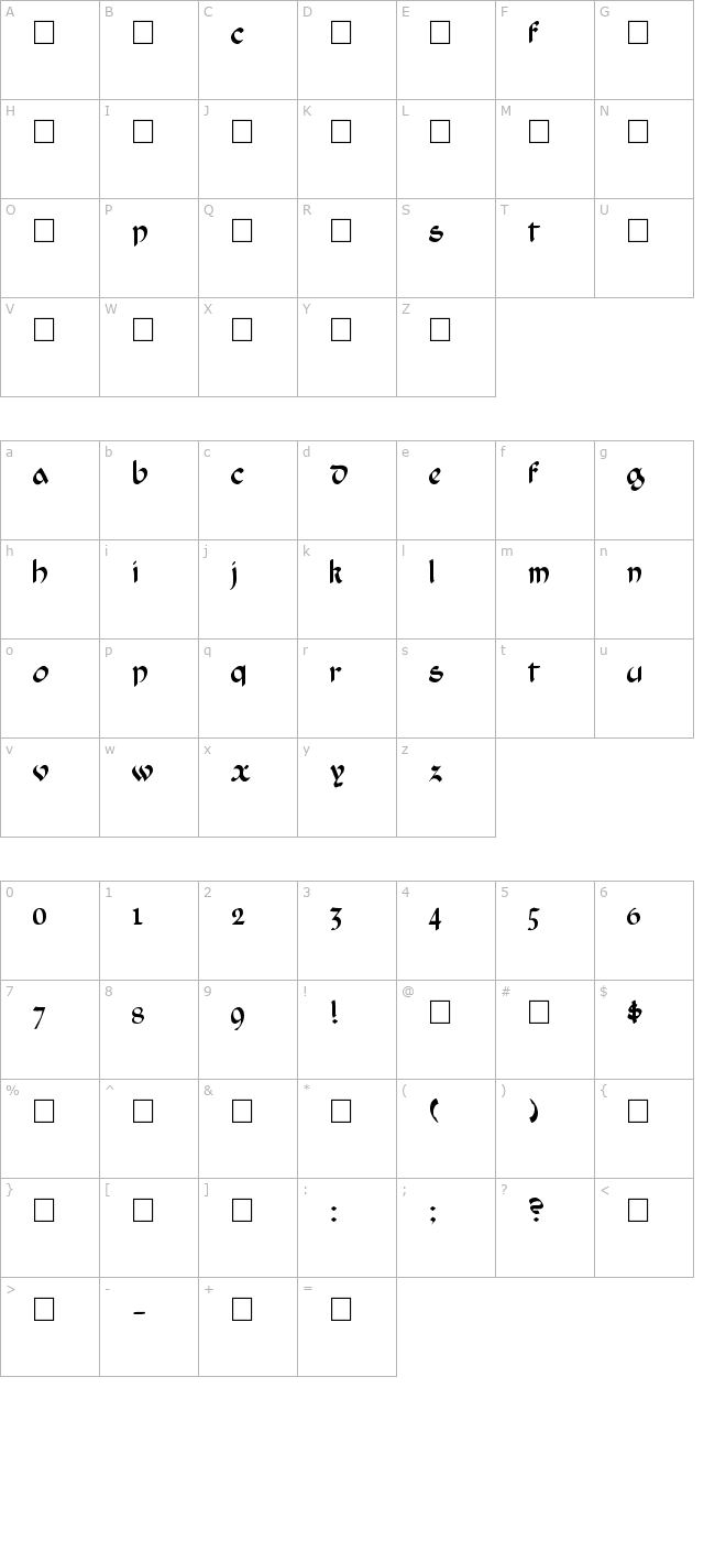 CallifontsF66TrueType Regular character map