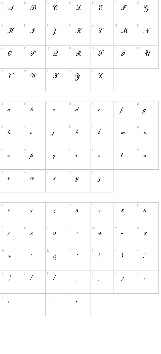 calligraph character map